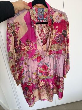 Johnny Was Pink Floral Patchwork Mini Dress
